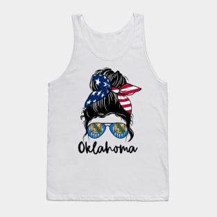 Oklahoma girl Messy bun , American Girl , Oklahoma Flag Tank Top